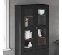 QUAHEAS Supporto per Highboard VIKEN in legno nero con 3 ripiani, 2 ante in vetro e maniglie in plastica, 80 x 35 x 110 cm, versatile come credenza