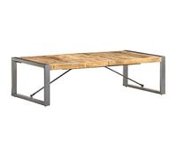 QUAHEAS Tavolino da salotto in legno di mango grezzo, 140 x 70 x 40 cm, stile industriale, robusto tavolo da soggiorno, venature uniche del legno, design durevole