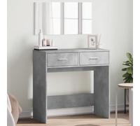 QUAHEAS Tavolo da toeletta con specchio, grigio cemento, 80 x 39 x 80 cm, in legno, con vano portaoggetti e cassetto, per camera da letto, camera dei bambini, bagno