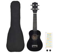 QUAHEAS Ukulele soprano in legno di tiglio, 58 cm, nero, con custodia e 2 plettri, per principianti e amanti della musica, include scala e accessori per concerti, palcoscenico, studio