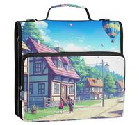 Quaint Village Charming Houses - Raccoglitore con 3 anelli da 3,8 cm, resistente, con cerniera, con tracolla, per scuola media, con manico