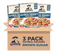 Quaker Oatmeal Squares Breakfast Cereal, Zucchero Marrone, Scatole 14,5oz (confezione da 3)