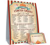 Qual è il tuo nome da circo, 1 cartello di gioco e 30 adesivi con nome, gioco di compleanno per bambini e adulti, attività festive, gioco per feste di carnevale, classe, laurea, compleanno