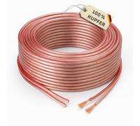 Quality-Collection Cavo per altoparlante, 2 × 1,5 mm², 100 metri, in puro rame OFC, trasparente con striscia di marcatura rossa, flessibile e robusto, per HiFi, surround, home cinema, auto e studio