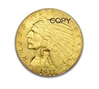 Quality replica of historic coin: USA 5 Dollars, Indian Head & Eagle, 1911. Made (and color) of brass