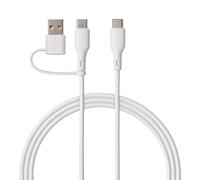 QUALO Cavo da USB-C a USB-C, 2 in 1, riciclaggio, ricarica rapida, adattatore USB-A, 1,5 m, 3 A, bianco, cavo lungo, QRC-CC+A-00