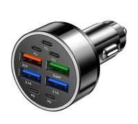 Qualoramall Caricabatterie da auto 9 in 1 per iPhone 14/13/12/11 Series .0 e PD, ricarica rapida con 5 porte USB-C e 4 porte USB-A, display di tensione a LED, CC 12 V-24 V