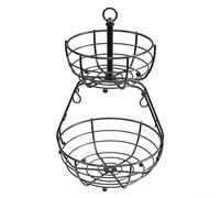 Qualoramall Cesto di frutta in metallo a 2 livelli con gancio a banana, grande capacità, organizer per verdure, in ferro, per pane e snack, moderno centro benessere