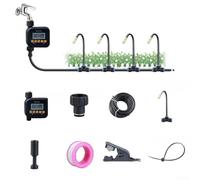 Qualoramall Kit per irrigazione automatica delle piante con timer, ugello regolabile a 360°, set di irrigazione a goccia da 12 mm, tubo in polietilene per esterni (10 m)