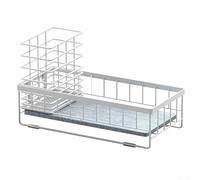Qualoramall Organizer per lavello da cucina, ad asciugatura rapida, porta spugna in acciaio al carbonio, scomparto per spazzole, dispenser di sapone, organizer per accessori da cucina (bianco)