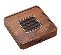 Qualoramall Vassoio da tè in legno massello di noce con doppio drenaggio e scomparto per l'acqua, per casa, ufficio o tè all'aperto, 22 x 22 x 4 cm, marrone (squisito)