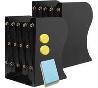 Qualsen 2 Pezzi Fermalibri in Metallo Antiscivolo Regolabile, Per Casa Ufficio Scuola Reggilibri (Nero, Può Essere Esteso Fino a 50 cm)