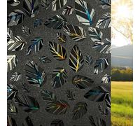 Qualsen Pellicola Oscurante Vetri Finestre 3D Nera Motivi a Foglie 90x200cm, Pellicola Privacy Finestre Effetto Arcobaleno Decorativi Opaca Rimovibile Anti-UV Pellicola per Vetri Finestre per Casa