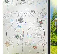 Qualsen Pellicola per Vetri Finestre Effetto Arcobaleno 60x200cm, 3D Fiori Decorative Pellicola Adesiva per Vetri Anti-UV Satinata Elettrostatica Pellicola Privacy Finestre per Casa Ufficio Cucina