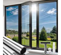 Qualsen Pellicola Specchio con di Supporto a Griglia, Pellicola Specchio per Vetri Finestre Controllo del Calore Anti-UV Pellicola Privacy Finestre per Casa Ufficio (Argento-argento, 75x400cm)