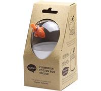 QUALY Supporto per Cotton fioc, in plastica, Contenitore Bianco, Coperchio Trasparente, Pesce Arancione, ca. Ø 7 x 11 cm