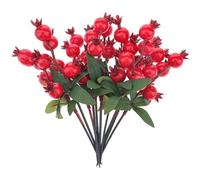 Quancru 10 Pezzi Realistico Mini Rami di Melograno Artificiale Finto Agrifoglio Bacche Stelo Fiore fai da te Decorazione Vaso Casa Festa Natale