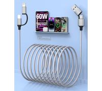 Quanlex Cavo di ricarica extra lungo per iPhone 5 m, certificato MFi 4 in 1 15 FT intrecciato 60 W, cavo di ricarica rapida Lightning/tipo C/USB A per iPhone 16/15/14, iPad, Samssung, Android