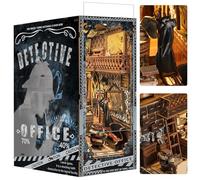 Quanquer Book Nook Kit_ con luce a LED, copertura antipolvere in miniatura, casa delle bambole in miniatura, libreria in legno 3D, puzzle in legno, detective office booknook(detective Office)
