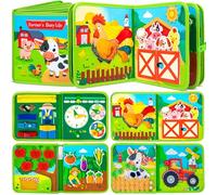 Quanquer Busy Board Book Giocattolo Montessori per bambini 1 2 3 anni - Tavola attività della fattoria, regalo di compleanno giocattoli per ragazzi e ragazze di 1 anno - Giocattoli da viaggio per