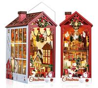 Quanquer DIY Christmas House Book Nook Kit - Kit per la costruzione di una casa delle bambole in miniatura con luci LED, reggilibri Modellismo per adulti Regalo creativo
