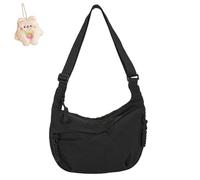 Quantifyn Crossbody Bag,Adjustable Strap, Divider Inside,Women'S Fashion Plain Color Nylon Crossbody Hobo Bag (black)