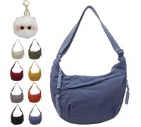 Quantifyn Crossbody Bag, Quantifyn Women Fashion Plain Color Nylon Crossbody Hobo Bag, Divider Inside, Adjustable Strap (Blue)