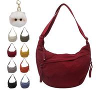 Quantifyn Crossbody Bag, Quantifyn Women Fashion Plain Color Nylon Crossbody Hobo Bag, Divider Inside, Adjustable Strap (Red)