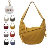 Quantifyn Crossbody Bag, Quantifyn Women Fashion Plain Color Nylon Crossbody Hobo Bag, Divider Inside, Adjustable Strap (Yellow)