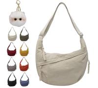 Quantifyn Crossbody Bag, Quantifyn Women Fashion Plain Color Nylon Crossbody Hobo Bag, Divider Inside, Adjustable Strap (Beige)
