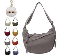 Quantifyn Crossbody Bag, Quantifyn Women Fashion Plain Color Nylon Crossbody Hobo Bag, Divider Inside, Adjustable Strap (Gray)