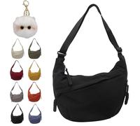 Quantifyn Crossbody Bag, Quantifyn Women Fashion Plain Color Nylon Crossbody Hobo Bag, Divider Inside, Adjustable Strap (Black)