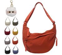 Quantifyn Crossbody Bag, Quantifyn Women Fashion Plain Color Nylon Crossbody Hobo Bag, Divider Inside, Adjustable Strap (Orange)