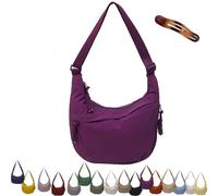 Quantifyn Crossbody Bag, Quantifyn Women's Fashion Plain Color Nylon Crossbody Hobo Bag, Adjustable Strap (Purple)