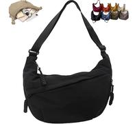 Quantifyn Crossbody Bag, Women's Fashion Plain Color Nylon Crossbody Bag, Adjustable Strap, 3Braided Zipper Pockets (Black)