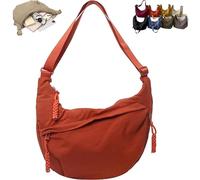 Quantifyn Crossbody Bag, Women's Fashion Plain Color Nylon Crossbody Bag, Adjustable Strap, 3Braided Zipper Pockets (Orange)