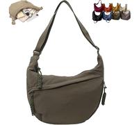 Quantifyn Crossbody Bag, Women's Fashion Plain Color Nylon Crossbody Bag, Adjustable Strap, 3Braided Zipper Pockets (Green)