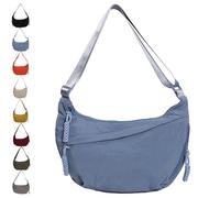 Quantifyn Crossbody Bag, Women's Fashion Plain Color Nylon Shoulder Crescent Bags, Lightweight Adjustable Crossbody Hobo Bags (Blue)