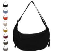 Quantifyn Crossbody Bag, Women's Fashion Plain Color Nylon Shoulder Crescent Bags, Lightweight Adjustable Crossbody Hobo Bags (Black)