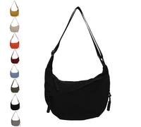 Quantifyn Crossbody Bag, Women's Plain Color Nylon Hobo Bag, Adjustable Strap, 3 Braided Zipper Pockets Divider inside (Black)