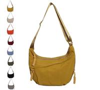 Quantifyn Crossbody Bag, Women's Plain Color Nylon Hobo Bag, Adjustable Strap, 3 Braided Zipper Pockets Divider inside (Yellow)