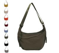 Quantifyn Crossbody Bag, Women's Plain Color Nylon Hobo Bag, Adjustable Strap, 3 Braided Zipper Pockets Divider inside (Green)