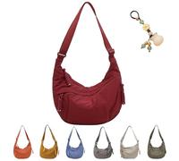 Quantifyn Crossbody Bag,Women'S Solid Color Nylon Dumpling-Shaped Crossbody Bag,Adjustable Shoulder Strap, Interior Dividers (Red)