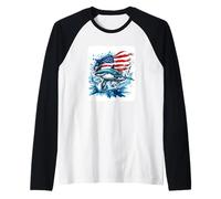 Quanto è bello questo costume da squalo con bandiera USA Maglia con Maniche Raglan