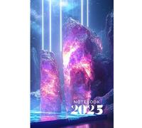 Quantum Notes: sci-fi notebook cover, galaxy themed journal, fantasy space landscape, cosmic rocks illustration, futuristic crystal world, nebula art ... alien terrain, interstellar notebook 2025