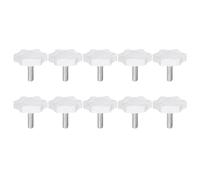 QUARKZMAN 10 Pezzi Manopole a Stella M6 x 16mm Filettatura Maschio 32mm Vite di Serraggio a Mano 6-Punte Pomello in Plastica Maniglia Filettata di Ricambio, Bianco