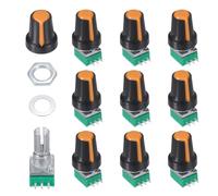 QUARKZMAN 10 Set RK097NS 5K Potenziometro Kit, Potenziometri Lineari Rotanti Sigillati Per Amplificatore Con Manopole Dadi E Rondelle Per Collegamento Circuiti Controllo Volume, Nero/Arancio