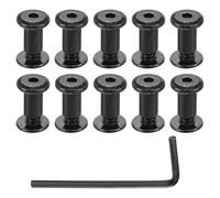 QUARKZMAN 10 Set Vite Post, Maschio M4x4mm Rivetti a Vite Acciaio Inossidabile, Femmina 5x8 Hex Drive Viti Legatura Fibbia per Cintura Bulloni Legatura Fissaggio Pelle con 1Pz Chiave, Nero