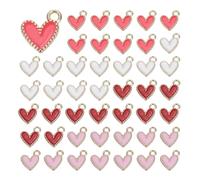 QUARKZMAN 100 Pezzi Charm A Cuore In Lega Smaltata, Pendenti A Cuore Per Gioielli Fai Da Te Per Collane Bracciali Orecchini Portachiavi, Bianco/Rosa/Rosso Antico/Rosso