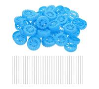 QUARKZMAN 100 Pezzi Ruote Auto Giocattolo, 45mmx12mm Rotoli Plastica E 2mmx100mm Asta Rotonda Assi Per DIY RC Auto Camion Barca Elicottero Modello Parte, Blu